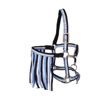 MHS Halter "Stripe" with rope and fly fringe Extra Full Blue